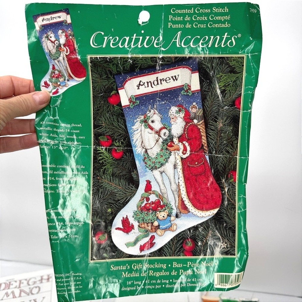 Creative Accents Counted Cross Stitch Santa Gift Stocking Kit PARTIAL-STARTED